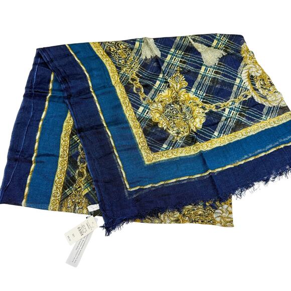 Talbots Accessories - NWT Talbots Blue Gold Plaid Jewels Chiffon Scarf Silk Cashmere Wool - OS
